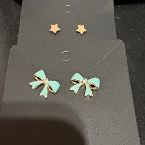 🎈🎈7/15🎈🎈Gold and Blue Bow Earrings with Star Studs